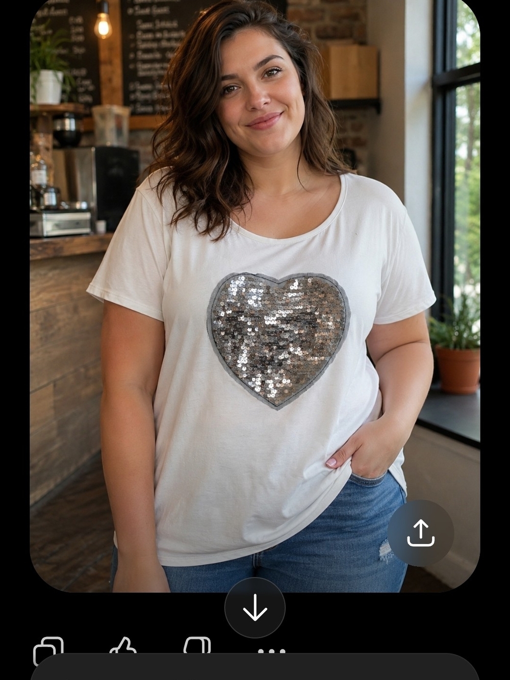 dressbarn Womens Size 3X White Short-Sleeve Tee with Silver Sequin Heart